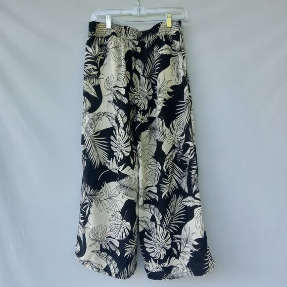 Christian Siriano 100% Linen Wide Leg Pants Monstera Leaf‎ Tropical Beach Size M - Picture 2 of 7